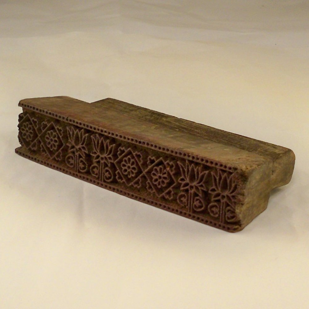Antique Hand carved Wood Floral Stamp